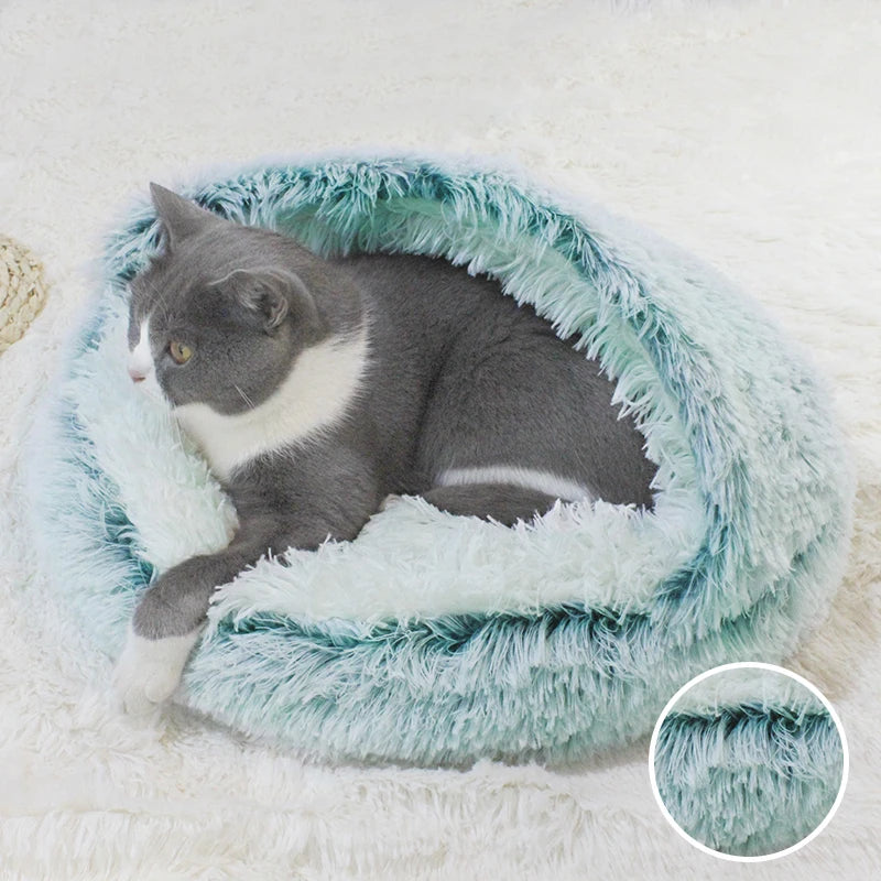 Winter Long Plush Cat Bed Round Pet House Cushion Cat House Warm Kitty Basket Dog Bed Sleep Bag Nest for Small Cat Products