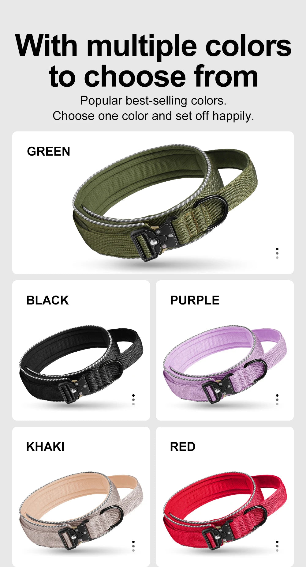 Tactical dog collar, adjustable military training nylon dog collar with control handle and high quality buckle