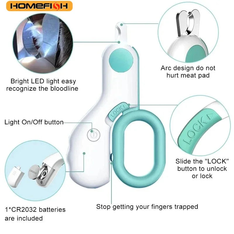 LED Light Cat & Dog Nail Clipper – Professional Pet Claw Trimmer with Safety Lock