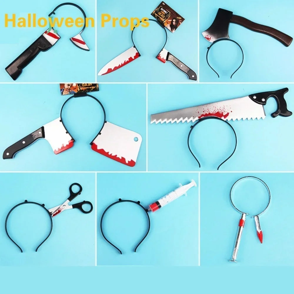 Pet Halloween Props – Funny & Scary Toys for Dogs & Cats, Plastic Ax, Saw, Nail, Knife Headwear Party Favors