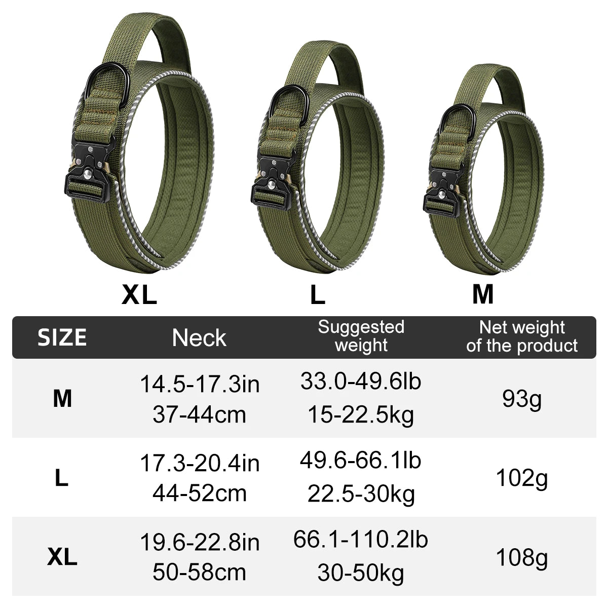 Tactical dog collar, adjustable military training nylon dog collar with control handle and high quality buckle