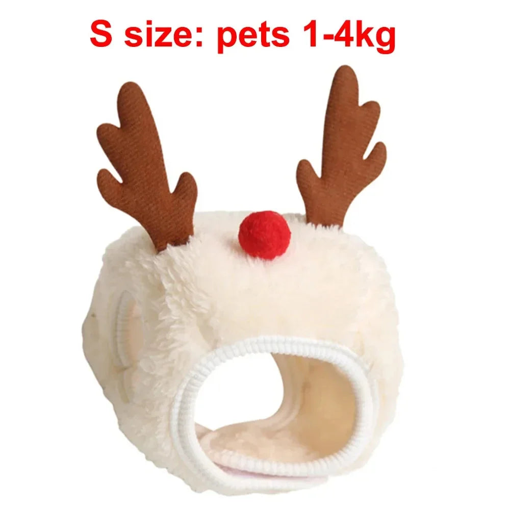 Christmas Pet Costume – Santa & Elk Hat with Bandana Bib Scarf Set for Dogs & Cats