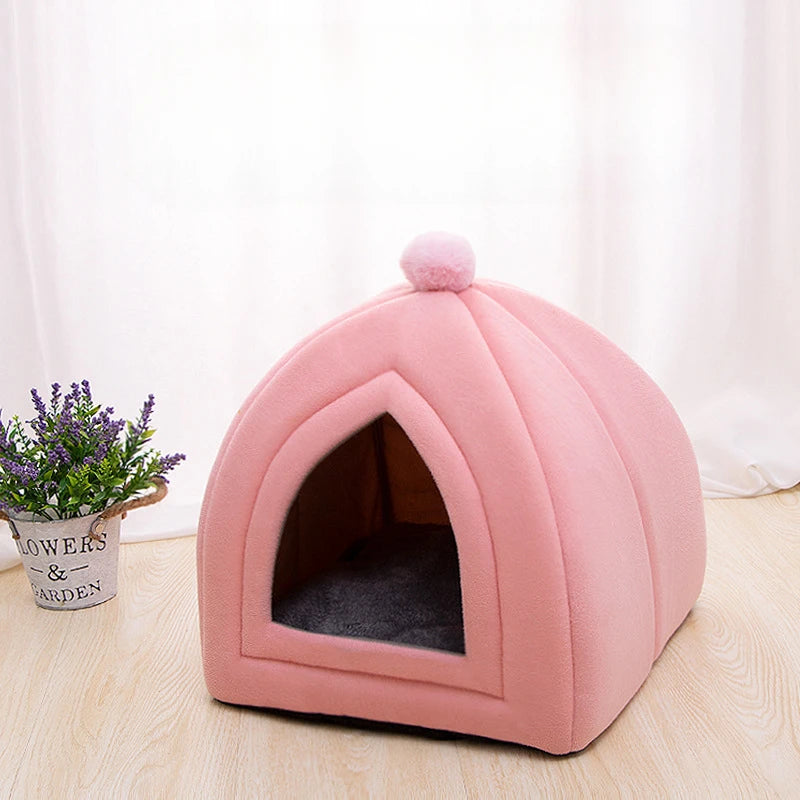 Winter Warm Dog Nest Semi Enclosed Cat House Super Soft Foldable Plush Pet House Suitable for Small and Medium Sized Cat/Dog Bed