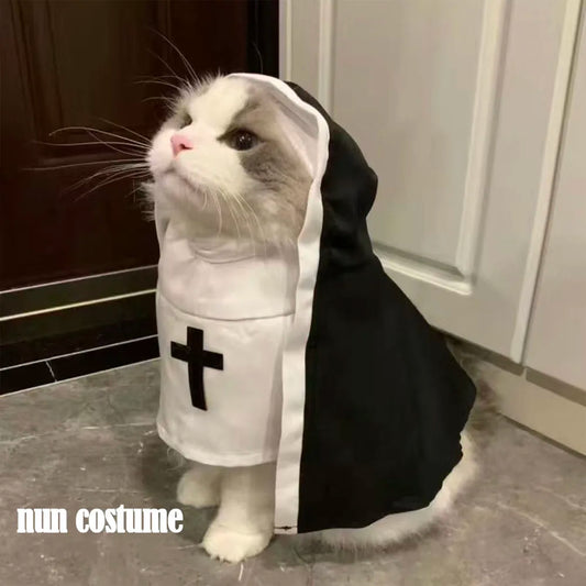 Halloween Pet Nun Costume – Funny Hoodie Cosplay for Dogs & Cats