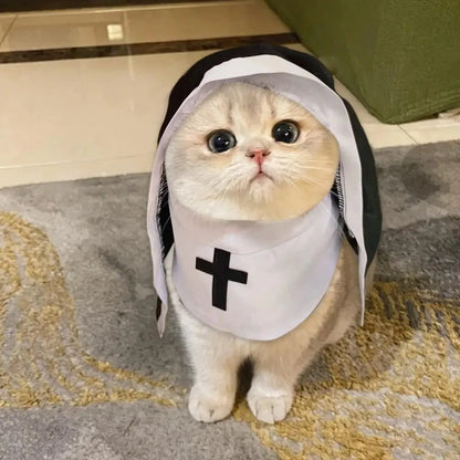 Halloween Pet Nun Costume – Funny Hoodie Cosplay for Dogs & Cats