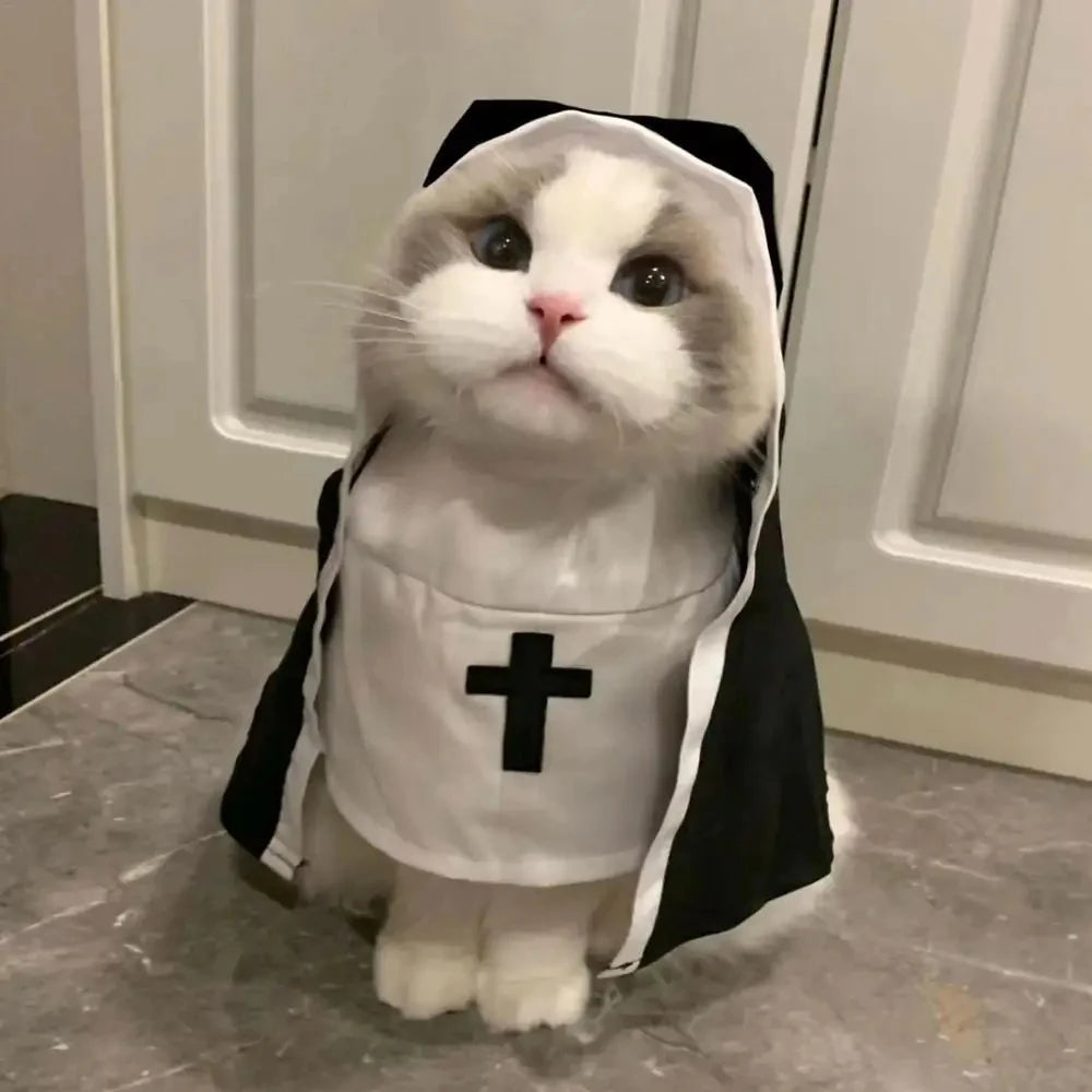 Halloween Pet Nun Costume – Funny Hoodie Cosplay for Dogs & Cats