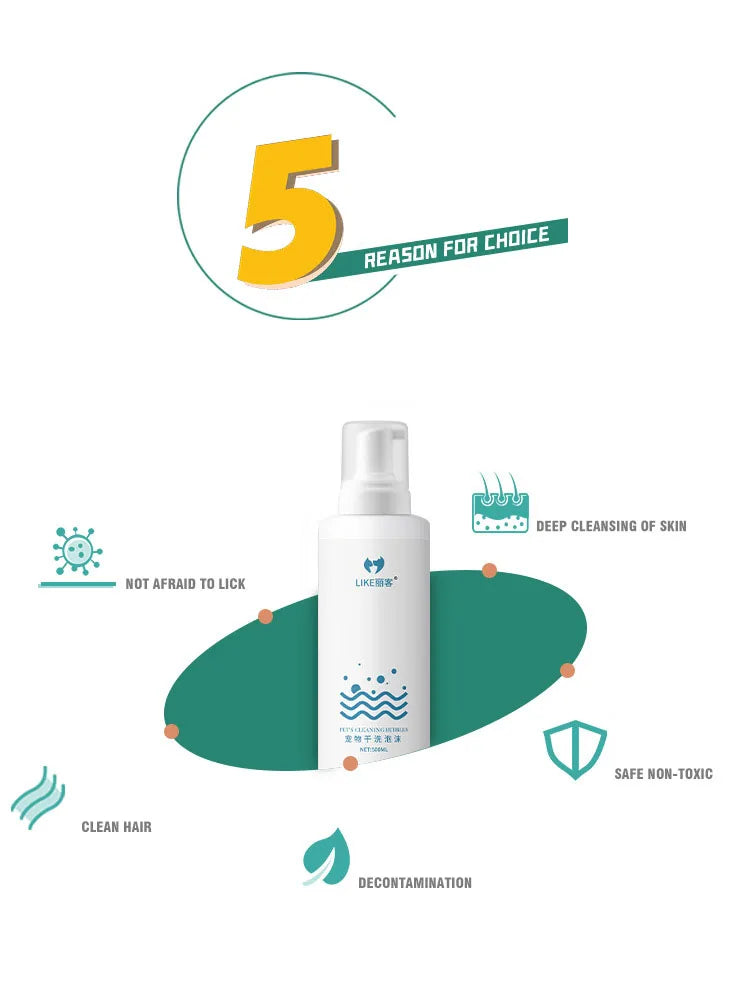 200ml Pet Dry Cleaning Foam – Water-Free Shampoo for Dogs & Cats