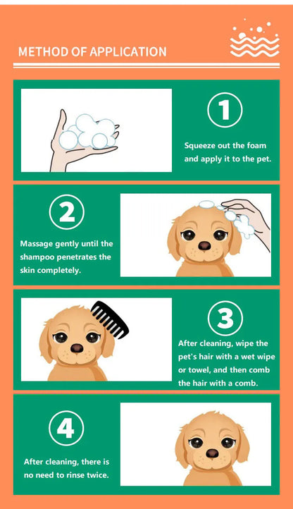 200ml Pet Dry Cleaning Foam – Water-Free Shampoo for Dogs & Cats
