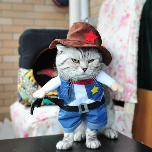 Pet Cowboy Costume – Jeans Hoodie Jumpsuit for Dogs & Cats