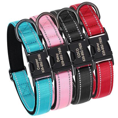 Personalized Nylon Dog Collar Reflective Dog Collars Engraved Puppy Collar ID Necklace Adjustable for Small Medium Large Dogs