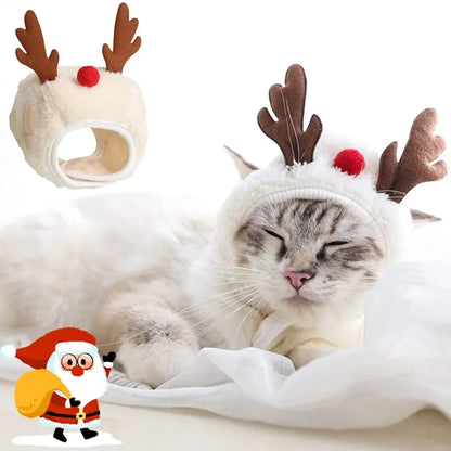 Christmas Pet Costume – Santa & Elk Hat with Bandana Bib Scarf Set for Dogs & Cats