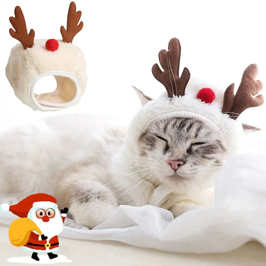 Christmas Pet Costume – Santa & Elk Hat with Bandana Bib Scarf Set for Dogs & Cats