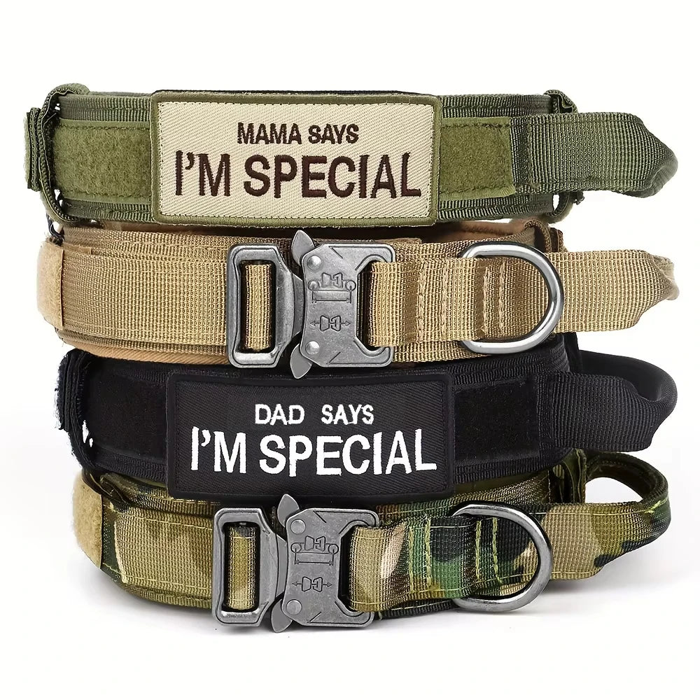 Tactical dog collar with handle for medium and large dogs, military-spec nylon collar, quick-release metal buckle