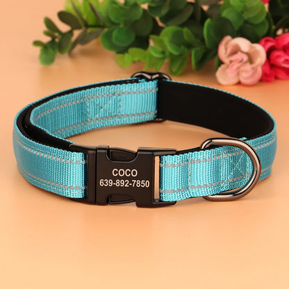 Personalized Nylon Dog Collar Reflective Dog Collars Engraved Puppy Collar ID Necklace Adjustable for Small Medium Large Dogs