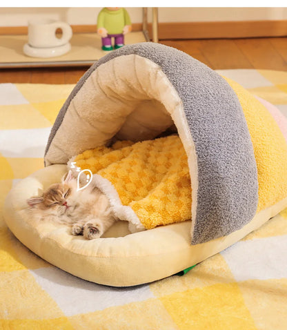 Winter Warm Pet Cat Bed Semi-enclosed Pet Sleeping Bag for Cats Mini Dogs Soft Plush Kitten House Cave Cat Accessories