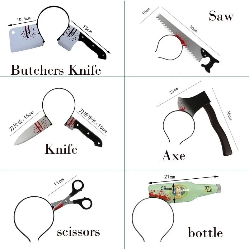 Pet Halloween Props – Funny & Scary Toys for Dogs & Cats, Plastic Ax, Saw, Nail, Knife Headwear Party Favors