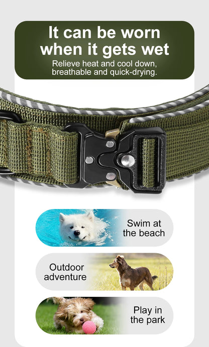 Tactical dog collar, adjustable military training nylon dog collar with control handle and high quality buckle