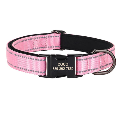 Personalized Nylon Dog Collar Reflective Dog Collars Engraved Puppy Collar ID Necklace Adjustable for Small Medium Large Dogs