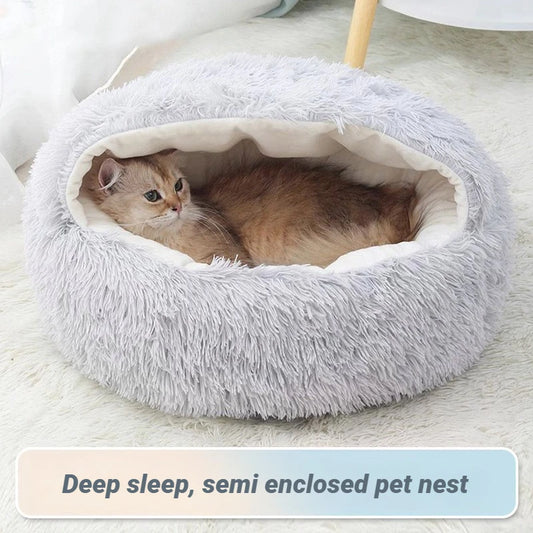 Autumn And Winter Soft Plush Pet Bed And Pet Bed Winter Warm And Cold Plush Comforter Nest Shell Cat Nest Semi-enclosed Cat Nest