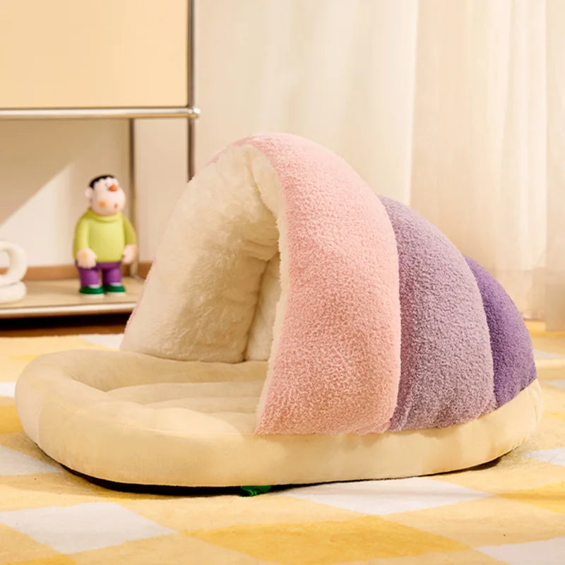 Winter Warm Pet Cat Bed Semi-enclosed Pet Sleeping Bag for Cats Mini Dogs Soft Plush Kitten House Cave Cat Accessories