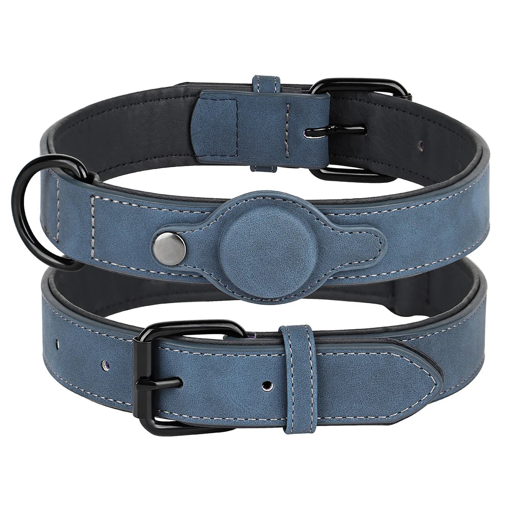 GPS Tracker Holder Collar for Dogs Soft PU Leather Padded Dogs Collar With GPS Tracker Case Adjustable Small Medium Dogs Collars