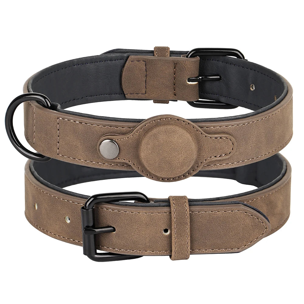 GPS Tracker Holder Collar for Dogs Soft PU Leather Padded Dogs Collar With GPS Tracker Case Adjustable Small Medium Dogs Collars