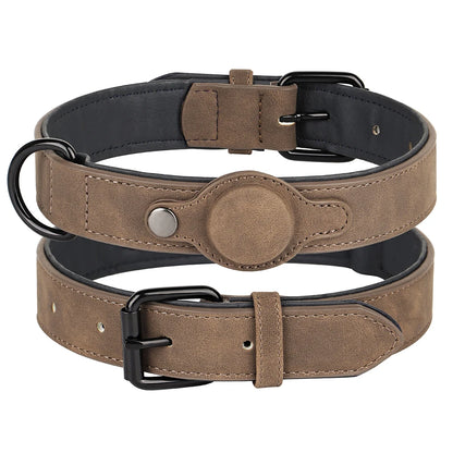 GPS Tracker Holder Collar for Dogs Soft PU Leather Padded Dogs Collar With GPS Tracker Case Adjustable Small Medium Dogs Collars