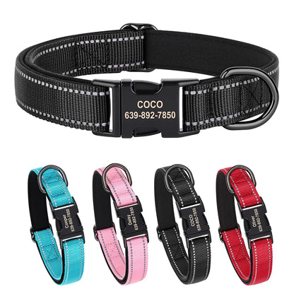 Personalized Nylon Dog Collar Reflective Dog Collars Engraved Puppy Collar ID Necklace Adjustable for Small Medium Large Dogs