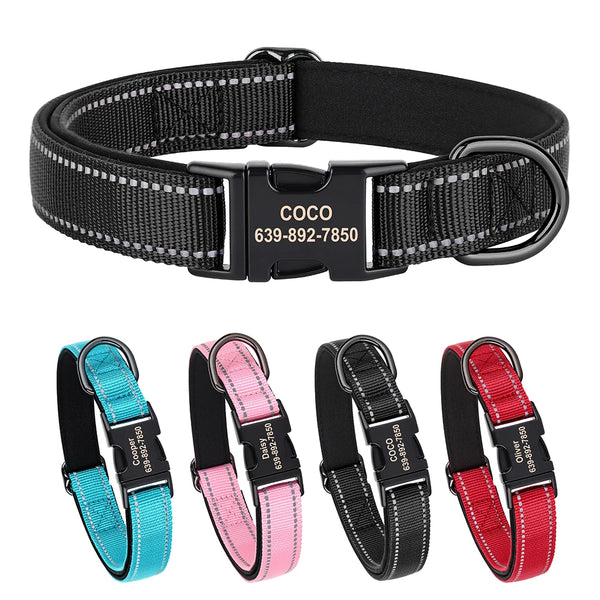 Personalized Nylon Dog Collar Reflective Dog Collars Engraved Puppy Collar ID Necklace Adjustable for Small Medium Large Dogs