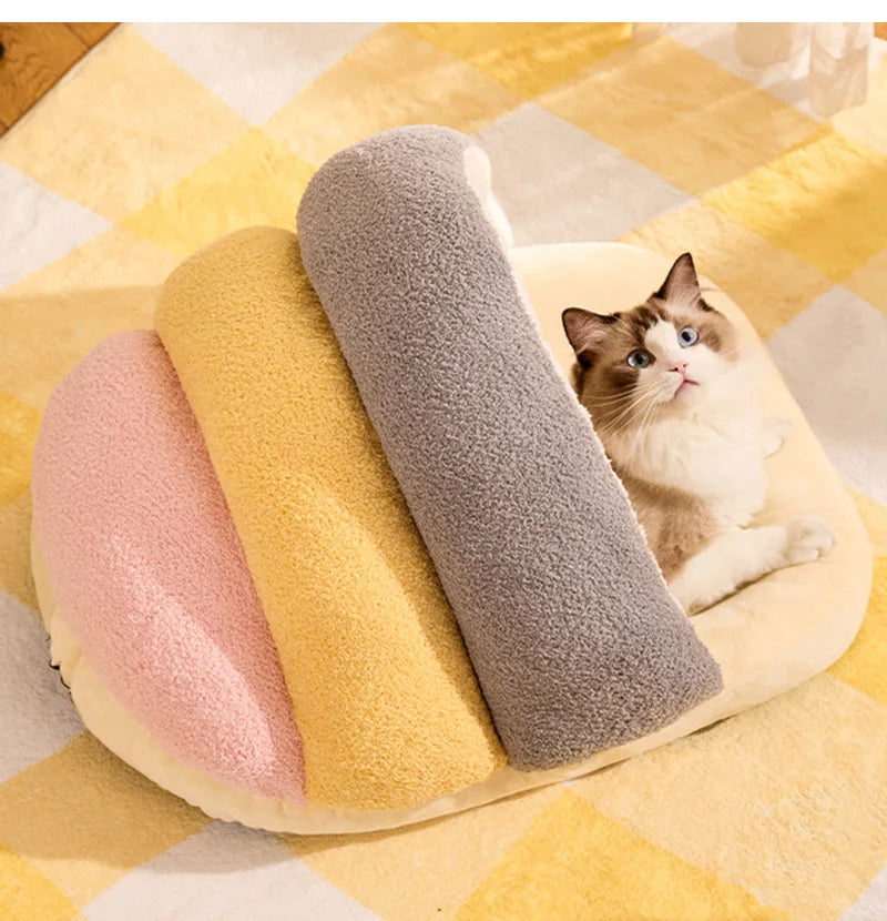 Winter Warm Pet Cat Bed Semi-enclosed Pet Sleeping Bag for Cats Mini Dogs Soft Plush Kitten House Cave Cat Accessories