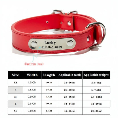 Personalized Name Carved Dog Collar ID Tag  Anti-lost Solid PU Leather Collar For Small Medium Large Dogs Puppy Cat Pet Supplies