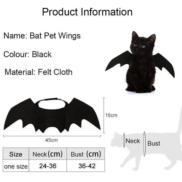 Halloween Pet Costume – Black Bat Wings Harness Outfit for Cats & Dogs