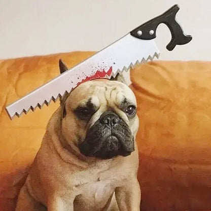 Pet Halloween Props – Funny & Scary Toys for Dogs & Cats, Plastic Ax, Saw, Nail, Knife Headwear Party Favors