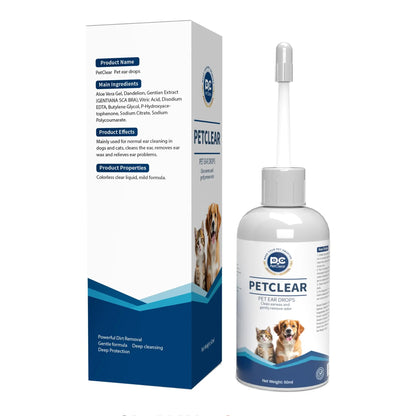 PETCLEAR Dog & Cat Ear Drops – Ear Cleaner for Odor, Wax, Mites & Itch Prevention, 60ml