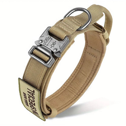 Tactical dog collar with handle for medium and large dogs, military-spec nylon collar, quick-release metal buckle