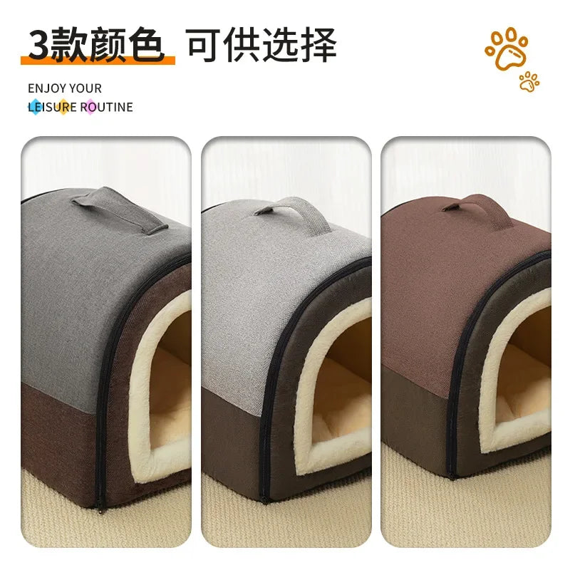 Warm Dog House Detachable Pet Sleeping Bed for Small Medium Dogs Cats Soft Non-slip Dog Kennel Puppy Kitten Nest Pet Supplies