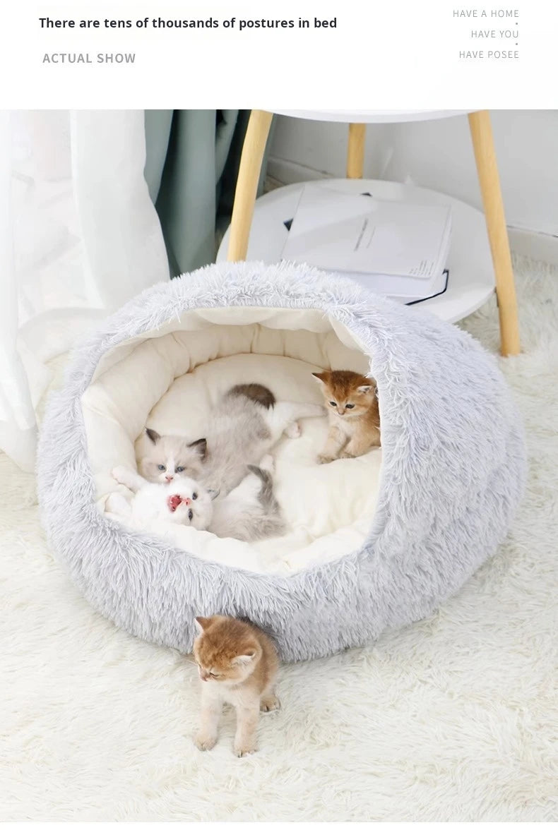 Autumn And Winter Soft Plush Pet Bed And Pet Bed Winter Warm And Cold Plush Comforter Nest Shell Cat Nest Semi-enclosed Cat Nest