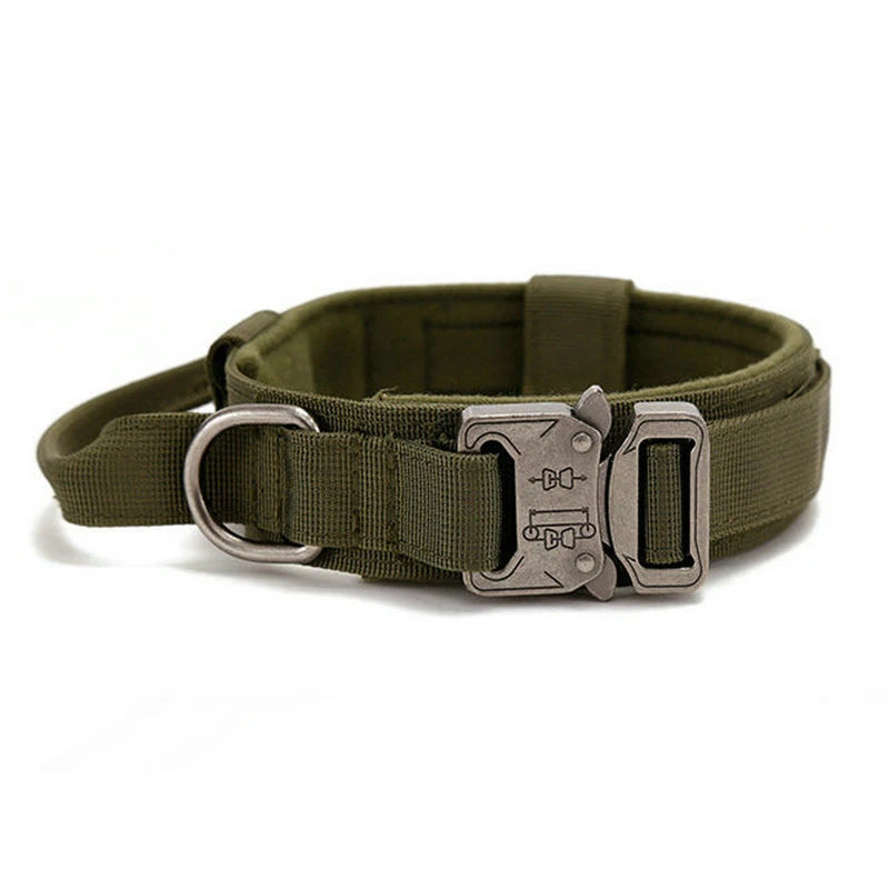Military Tactical Dog Collar with Control Handle Adjustable Nylon Collar for Medium Large Dogs German Shepard Walking Training