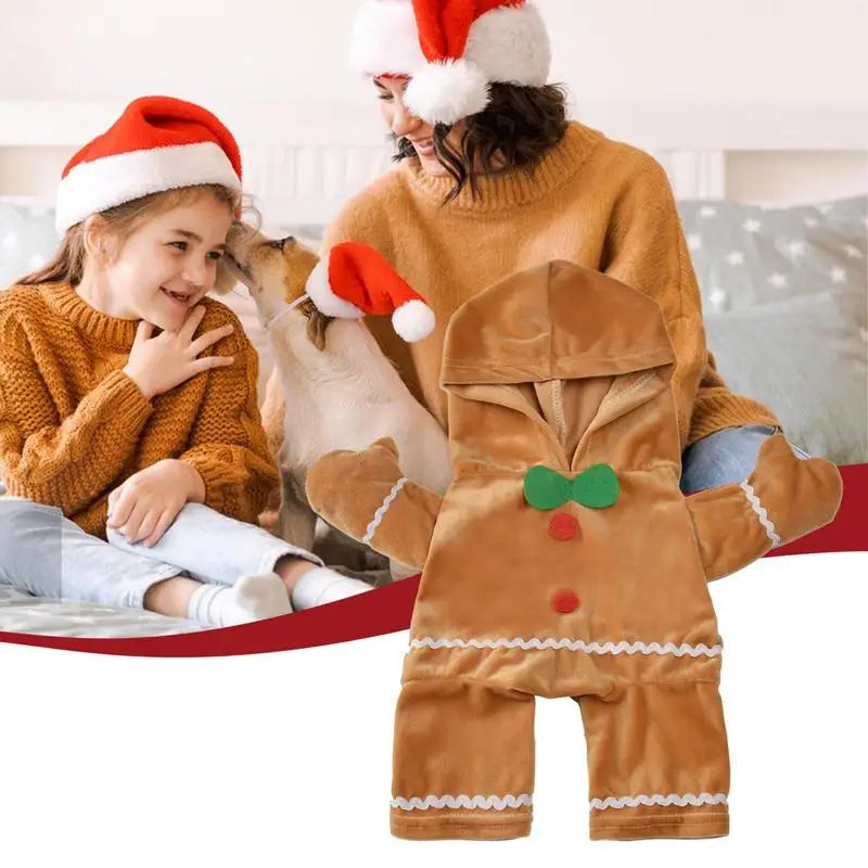 Dog & Cat Gingerbread Costume – Soft Puppy Hoodie Stand-Up Pet Outfit