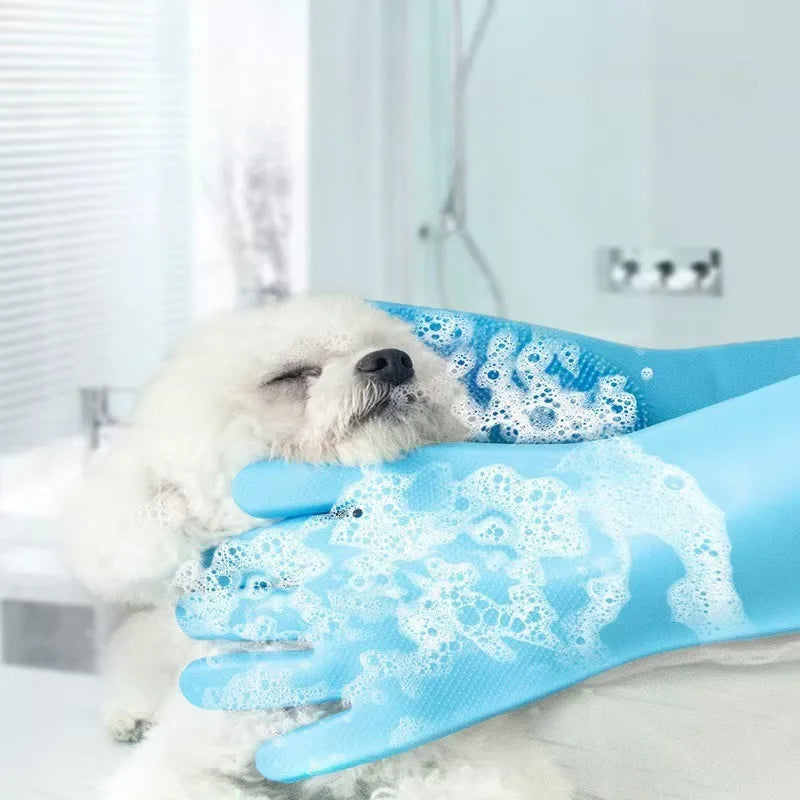 Pet Grooming Gloves – Silicone Hair Removal & Massage for Dogs & Cats