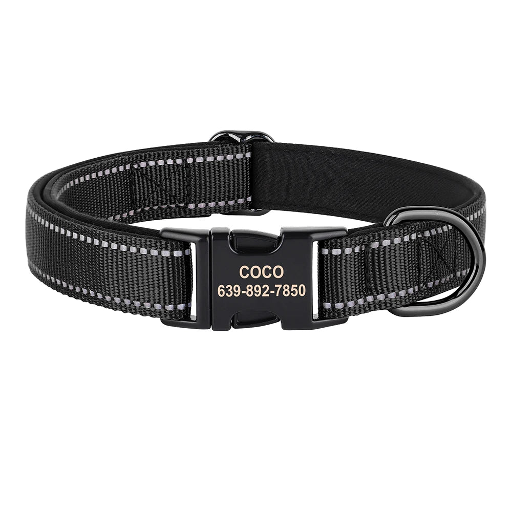 Personalized Nylon Dog Collar Reflective Dog Collars Engraved Puppy Collar ID Necklace Adjustable for Small Medium Large Dogs