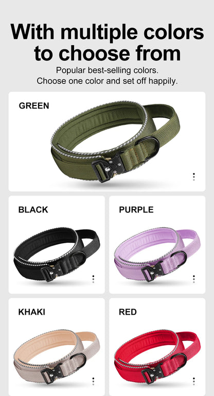 Tactical dog collar, adjustable military training nylon dog collar with control handle and high quality buckle
