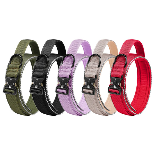 Tactical dog collar, adjustable military training nylon dog collar with control handle and high quality buckle