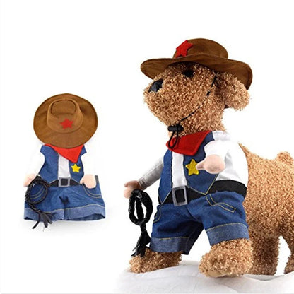 Pet Cowboy Costume – Jeans Hoodie Jumpsuit for Dogs & Cats