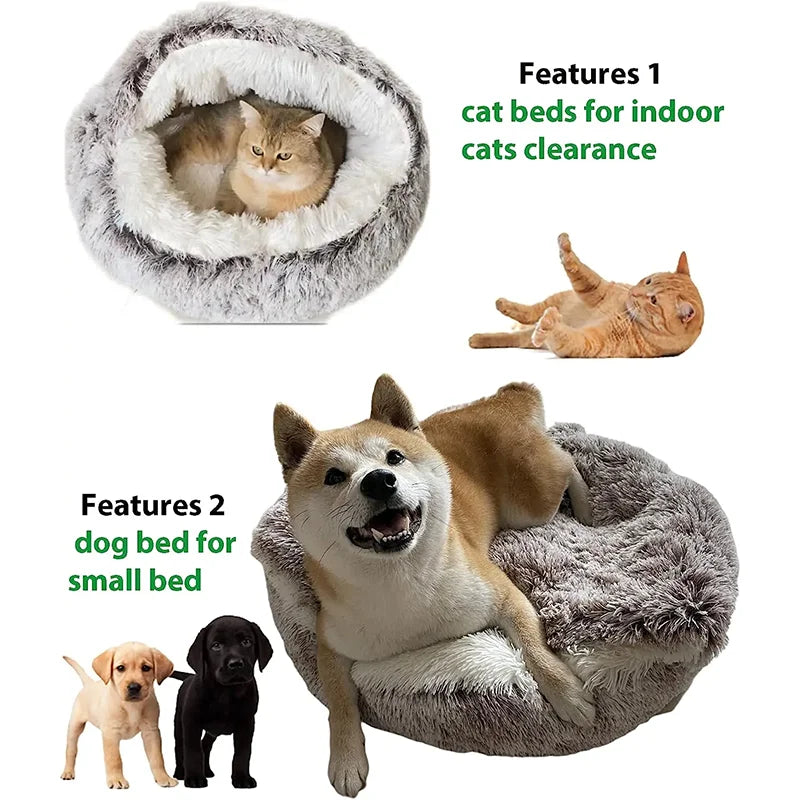 Winter Long Plush Cat Bed Round Pet House Cushion Cat House Warm Kitty Basket Dog Bed Sleep Bag Nest for Small Cat Products