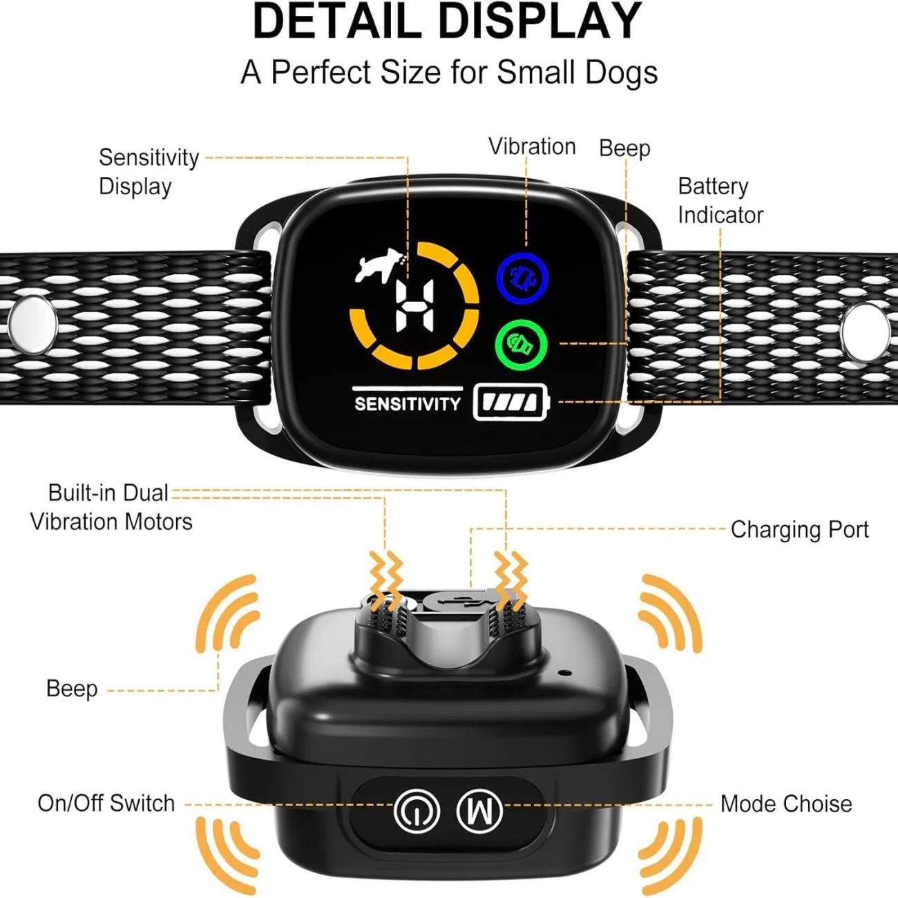 Small Dog No-Shock Bark Collar, Rechargeable, Adjustable