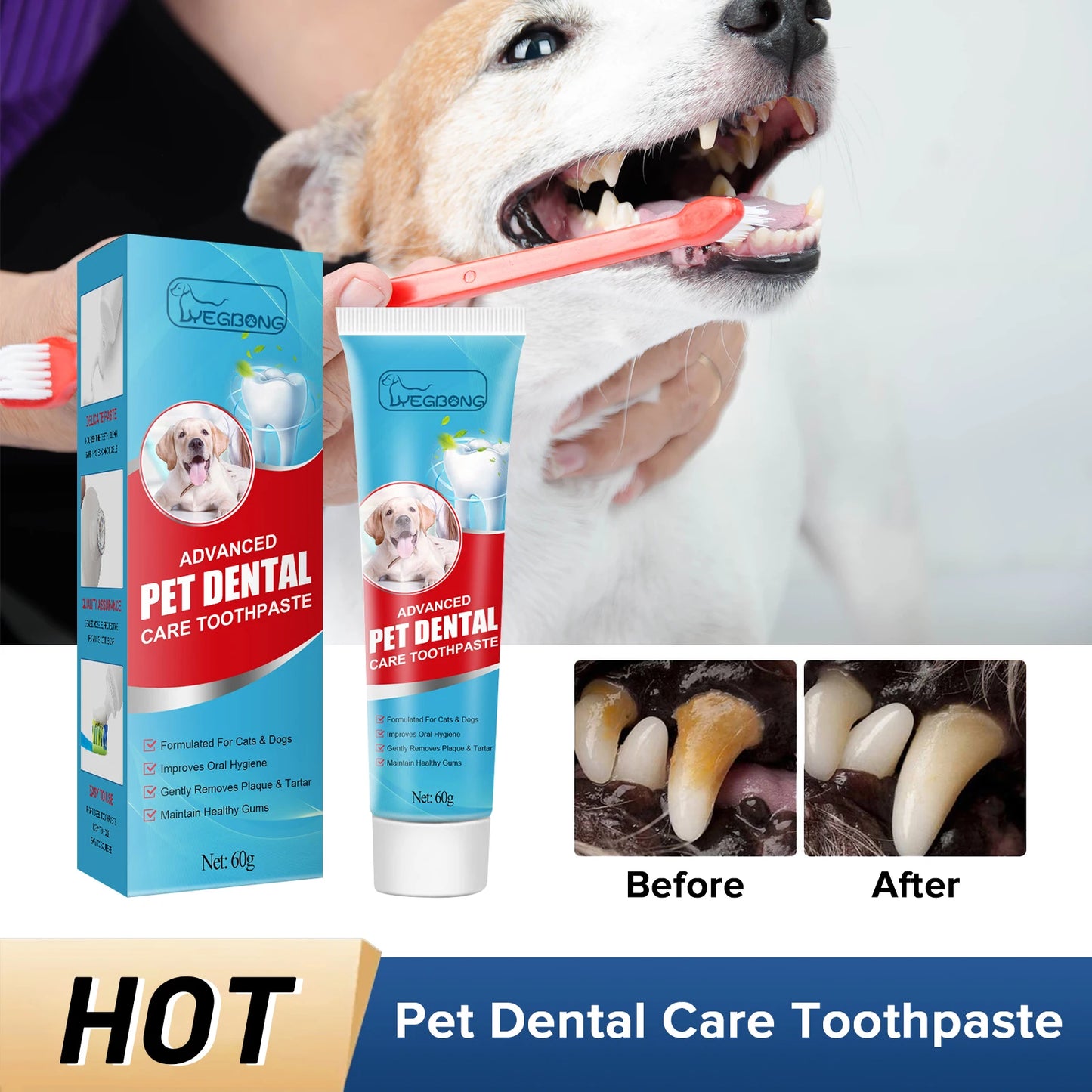 Pet Oral Care Toothpaste – Cleans Tartar & Plaque, Freshens Breath, Edible for Dogs & Cats