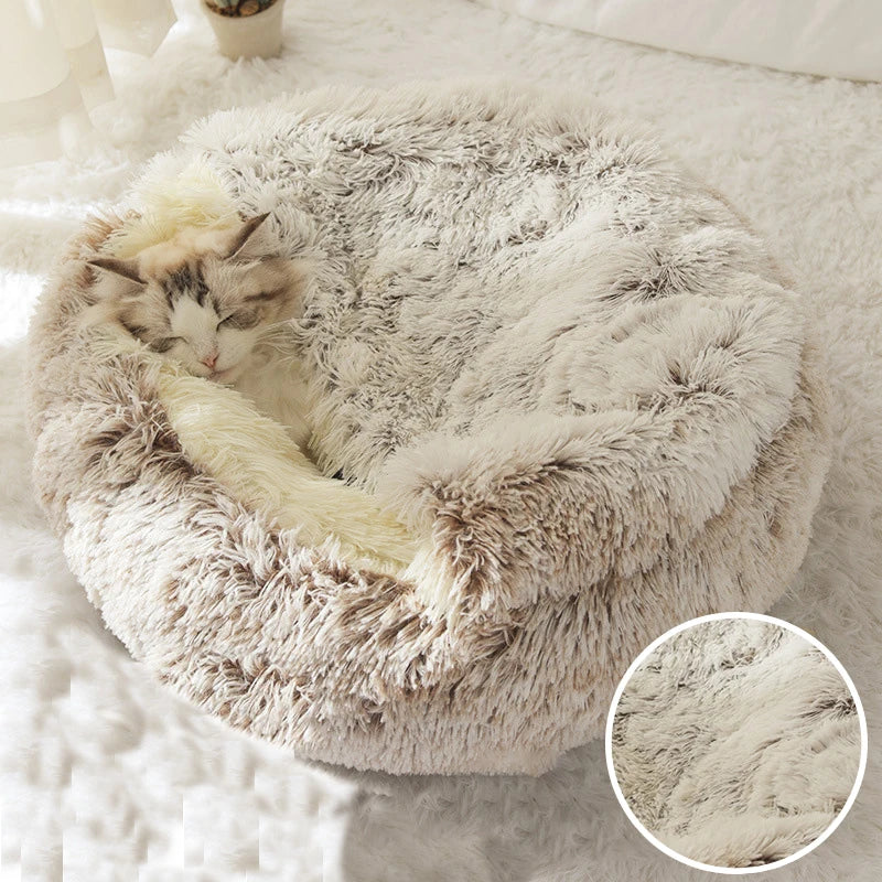 Winter Long Plush Cat Bed Round Pet House Cushion Cat House Warm Kitty Basket Dog Bed Sleep Bag Nest for Small Cat Products