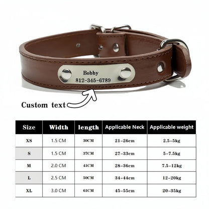 Personalized Name Carved Dog Collar ID Tag  Anti-lost Solid PU Leather Collar For Small Medium Large Dogs Puppy Cat Pet Supplies