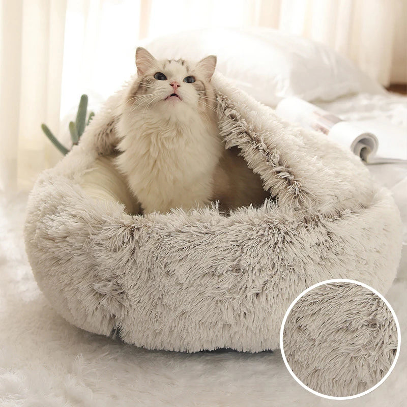 Winter Long Plush Cat Bed Round Pet House Cushion Cat House Warm Kitty Basket Dog Bed Sleep Bag Nest for Small Cat Products